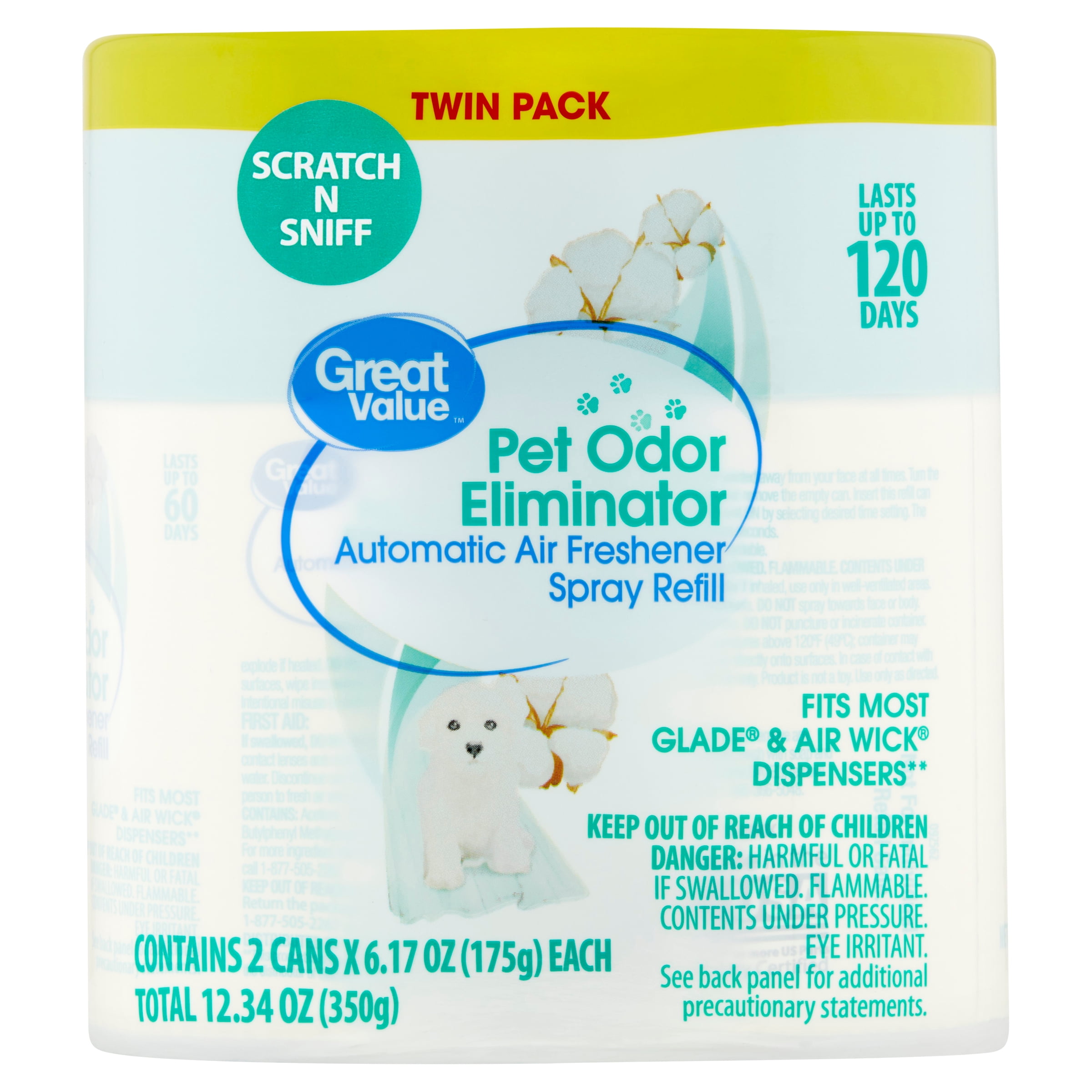 Great Value Pet Odor Eliminator Automatic Air Freshener Spray Refill, 12.34 oz, 2 Count