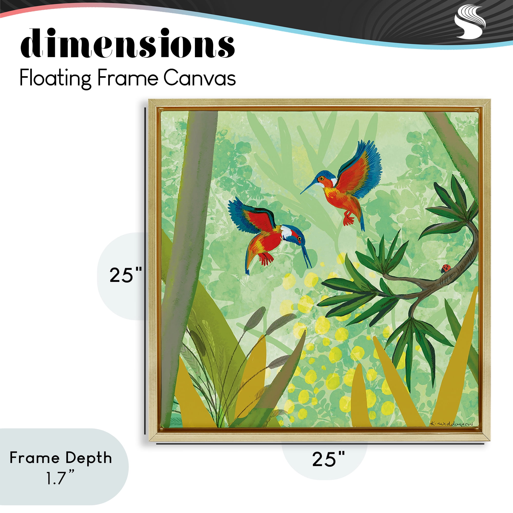 Stupell Industries Kingfishers in Jungle Branches Gold Framed Floater Canvas Wall Art, design by Kay Widdowson