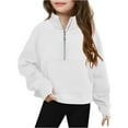 thumbnail image 3 of Thredzr Little Girls Cute Clothes Half Zip Up Girl ' S Sweatshirt Thumb Hole Oversized Oversized Solid Color Sweater Long Sleeve Fleece Pullover White 160, 3 of 4