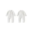 thumbnail image 2 of Cjfdfy Newborn Baby Boy Girl Fall Outfit Jumpsuit Collared Long Sleeve Button-down Pocket Solid Fall Romper Infant Crinkled Jumpsuit Soft Coming Home Fall Winter Outfit, 2 of 9