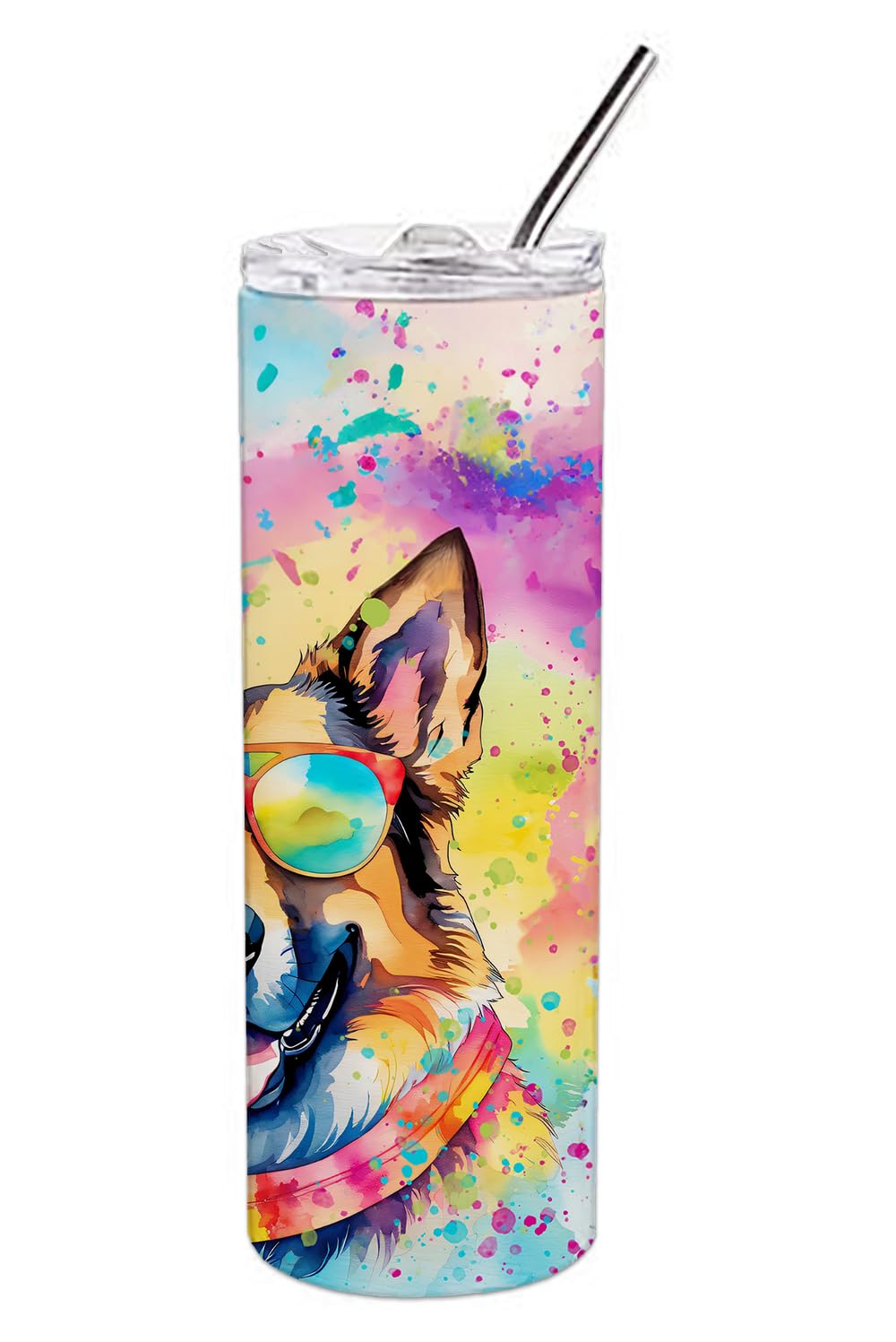 German Shepherd Hippie Dawg Stainless Steel Skinny Tumbler 3 in x 8.25 in