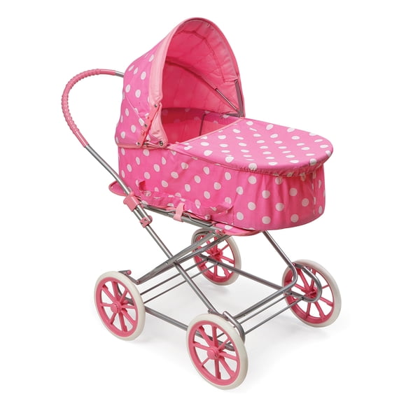 Badger Basket Just Like Mommy 3-in-1 Convertible Doll Pram, Carrier & Stroller - Pink/Polka Dots - Fits Dolls 18 to 22 Inches
