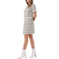 thumbnail image 4 of INSPIRE CHIC Women's Dress Tweed Crew Neck Short Sleeve Vintage Mini Shift Dresses XL Black White, 4 of 6