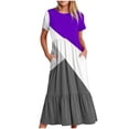 thumbnail image 1 of Penkiiy Robe d'Été Décontractée à Manches Courtes Col Rond Imprimé Géométrique Robe Maxi Fluide de Plage avec Poches m Violet, 1 of 4