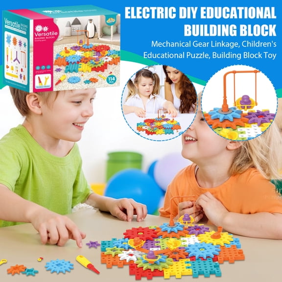 114PCS STEM Educational Building Blocks Toy Kit, Electric DIY Gear Linkage Engineering Set for Kids Learning Science & Construction
