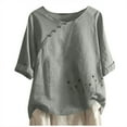 thumbnail image 2 of ClodeEU Women's Linen Blend Printed Short Sleeve Top ,Casual Loose Button Blouse Gray,Womens Plus L, 2 of 3