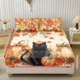 thumbnail image 2 of Glofpot Holiday 3 Piece Fitted Sheet Bedding Set For Home Decoration Watercolor Black Cat Pumpkin Maple Leaf Berry Pinecone Fall Print, 2 of 8
