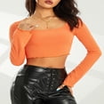 thumbnail image 3 of PENGXIANG Square Neck Long Sleeve Crop Top for Women Sexy Basic Ribbed Tee Shirts Y2k Tops, 3 of 5