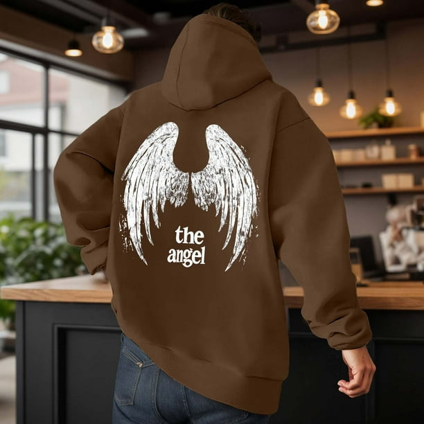 MHFRRA Sudadera con Capucha Informal con Estampado de Ángel de Invierno, Forrada, Cálida, Suave y Cómoda, para Uso Diario Marrón