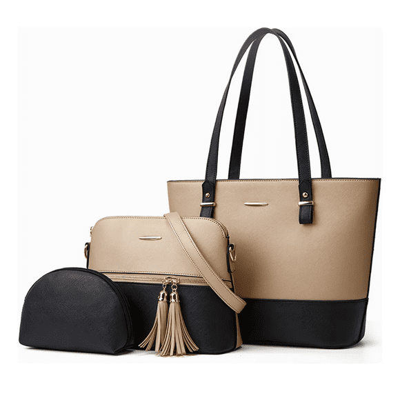 Bolsas Para Mujer De Cuero Pu Impermeable Tote Elegante 3pzs Xtellar Negro Y Oro
