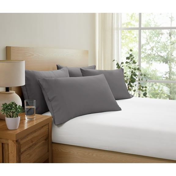 Truly Soft Everyday Solid Microfiber 100% Microfiber Polyester 4 Piece Standard Pillowcases in Dark Grey, All Season, Adult Size, OEKO-TEX Certified