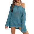 thumbnail image 2 of Womens Oversized Tshirts Hollow Out Breathable Long Sleeve Knitted Cover Top Summer Shirts for Women Green XL, 2 of 5