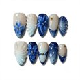 thumbnail image 1 of Sutaozhi Uñas postizas acrílicas azules 24 piezas almendra, 1 of 8