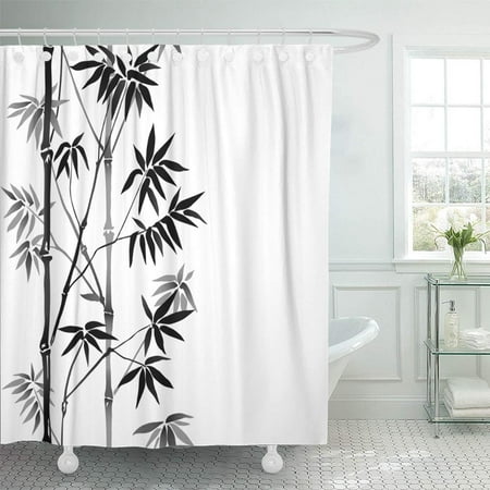 Bsdhome Black Bamboo Vertical Border On White Tropical Nature With Text Place Watercolor Bathroom Shower Curtain 66x72 Inch Canada Bsdhome Black Bamboo Vertical Border On, Nature Shower Curtain Canada