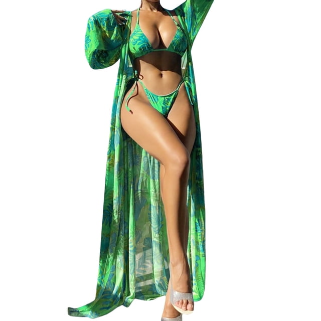 Gibobby Trajes de Baño para Mujer Traje de baño de piezas con bikini de manga larga europeo y americano para mujer(Verde,CH)