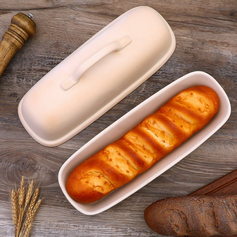 Superstone Covered Baker,Unglazed Stoneware Bakeware, Rectangular Bread  Cloche Baking Pan,Bakes Italian Bread with Light Crumb and Crusty 