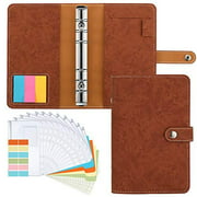 Housolution A6 Notebook Budget Binder, PU Leather Loose-Leaf Folder Refillable 6 Ring Binder Cover with 12 PCS Binder Envelopes Pockets/Label Paper, 6-Ring Note Paper/Colored Card, Sticky