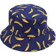 thumbnail image 1 of Banana Print Bucket Hat Fruit Pattern Fisherman Hats Summer Reversible Packable Cap (Dark Blue) oso de fresa Electrónica, 1 of 4