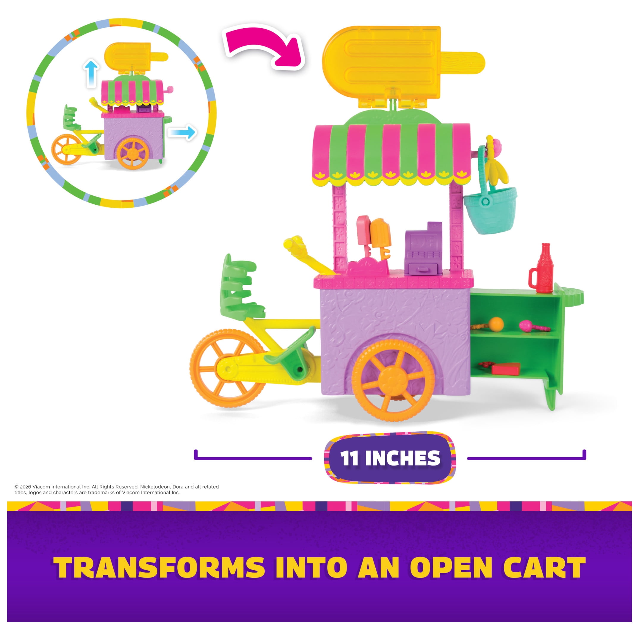 Dora, Pop 'N' Go Treat Cart with 15 Pieces, Transforming Cart