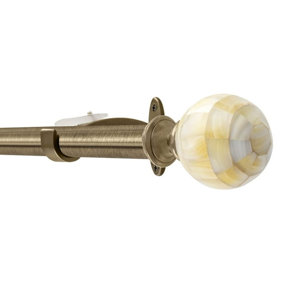 Deco Window 72 to 144 Inches Adjustable Curtain Rod for Windows with MOP Finials & Bracket Set (3/4'' Diameter, Antique Brass)