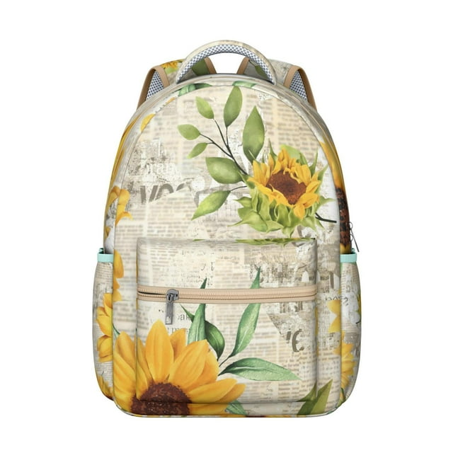 Sac à Dos Jaune à Tournesols pour Étudiants, Léger et Durable, Sac d'École avec Motif Floral Rustique de Ferme et Bohème