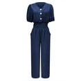 thumbnail image 3 of GILIGEGE Womens Jumpsuits Short Sleeve V Neck Dressy Casual Wide Leg Pants Romper 2025 Summer One Piece Outfits Loose Jumpsuits Rompers with Pockets Casual Wide Leg Pants Romper 2025 Summer Outfits, 3 of 5