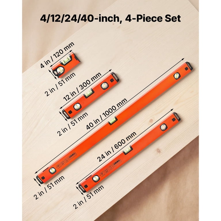 AsterOutdoor 4-Piece Magnetic Torpedo Level Set, 4"-40" photo 2