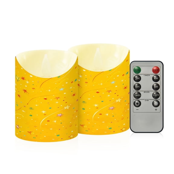 2 PCS Tilted Flameless Candles Flickering LED Lights Battery Operated Candles with Remote Timers for Holiday Decor Confetti and Stars Scattered