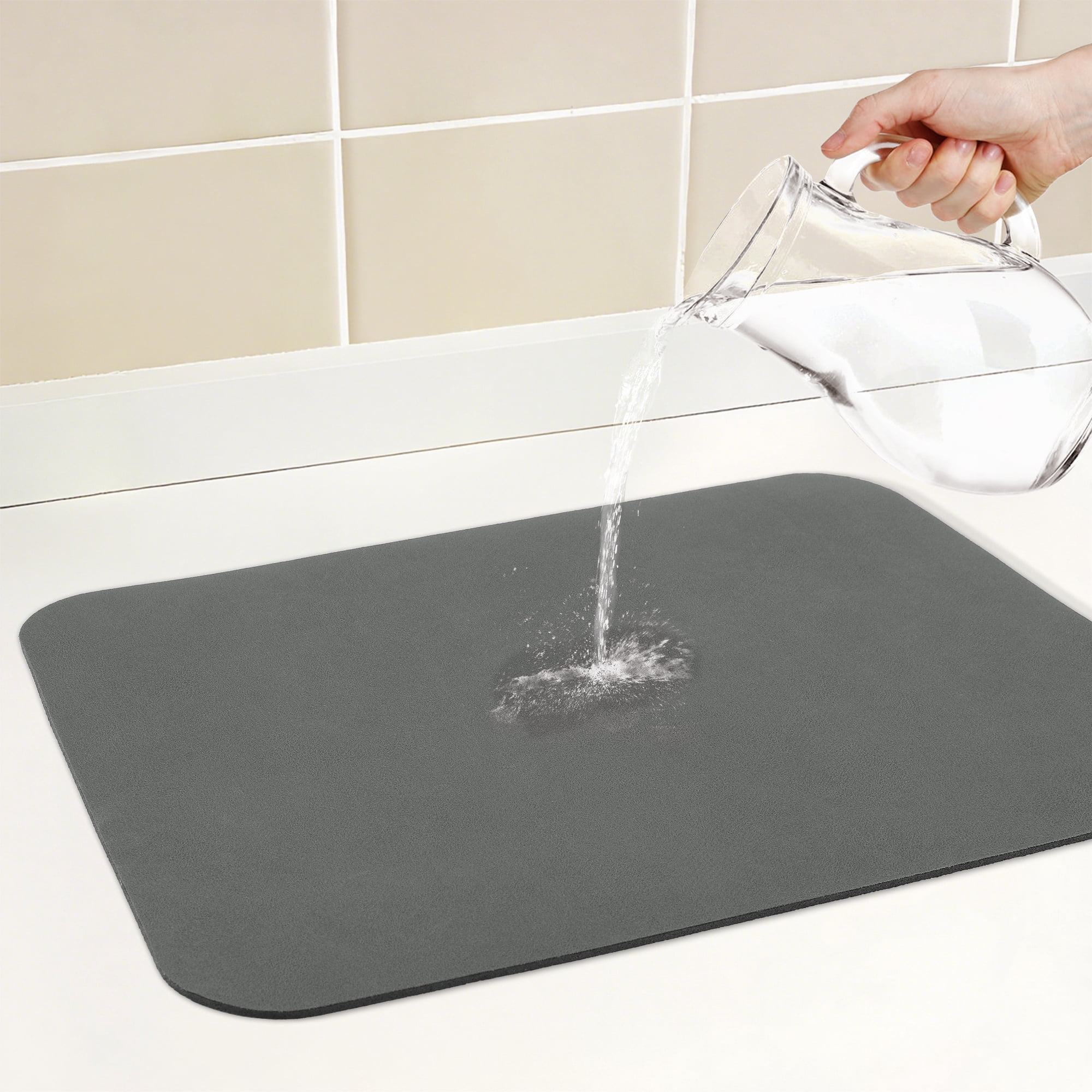 Unique Bargains Diatomaceous Stone Dish Countertop Drying Mat Black 15.7*11.8 inch