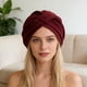 thumbnail image 4 of Turbante de color liso con diseño anudado elástico, tejido grueso con textura de gofre, estilo étnico indio., 4 of 8