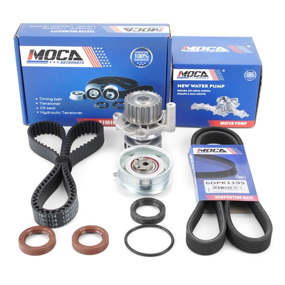 MOCA AUTOPARTS Timing Belt Kit with Water Pump Serpentine Belt Fit for 98-05 Volkswagen Beetle & 99-05 Volkswagen Jetta Golf 2.0L