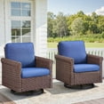 thumbnail image 4 of PPorfamilia Outdoor Swivel Rocker Chairs Set of 2, Patio Cushioned Lounge All Weather PE Rattan Glider Rocking Chairs for Porch Balcony Backyard Deck, Brown/Navy, 4 of 13
