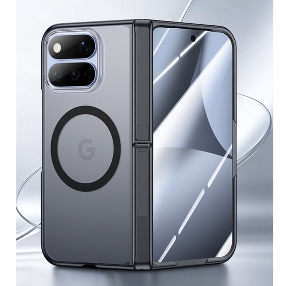 GJL Frosted Magnetic Case for Google Pixel 11 Pro Fold, Shockproof Phone Cover with Kickstand, Built-in Tempered Glass Screen Protector, Black(Clear Screen)