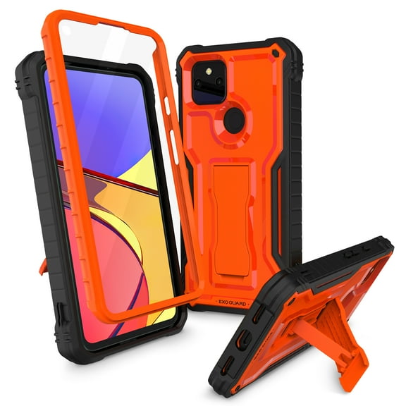 ExoGuard For Google Pixel 5A 5G Case, Phone Case with Screen Protector and Kickstand (Orange)