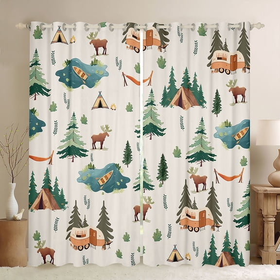Erosebridal Kids Travel Adventure Camper Black Out Curtains,Adventure Theme Curtains Pack of 2 (42x63 Each) For Retro Trailer Lover