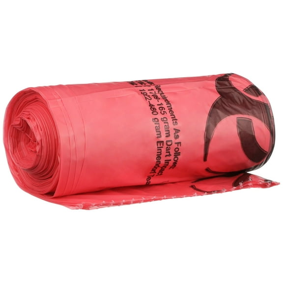 McKesson Infectious Waste Bags, 1.25 mil, Red, 30-33 gallons, 31 in x 41 in, 250 Ct