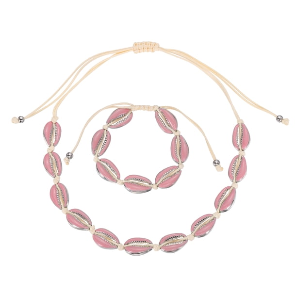 Conjunto de collar y pulsera de concha Uxcell, collares de concha ajustables, joyería bohemia de verano para mujeres y hombres, púrpura oscuro plateado