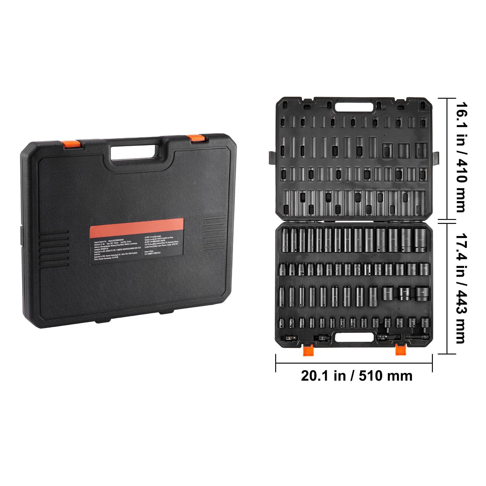 Zaverox 59PCS 3/8" & 1/2" Drive 6 Point Impact Socket Set, SAE 5/16" to 1-1/4" Metric 6-32mm Cr-Mo Alloy Steel Socket Kit with Storage Case