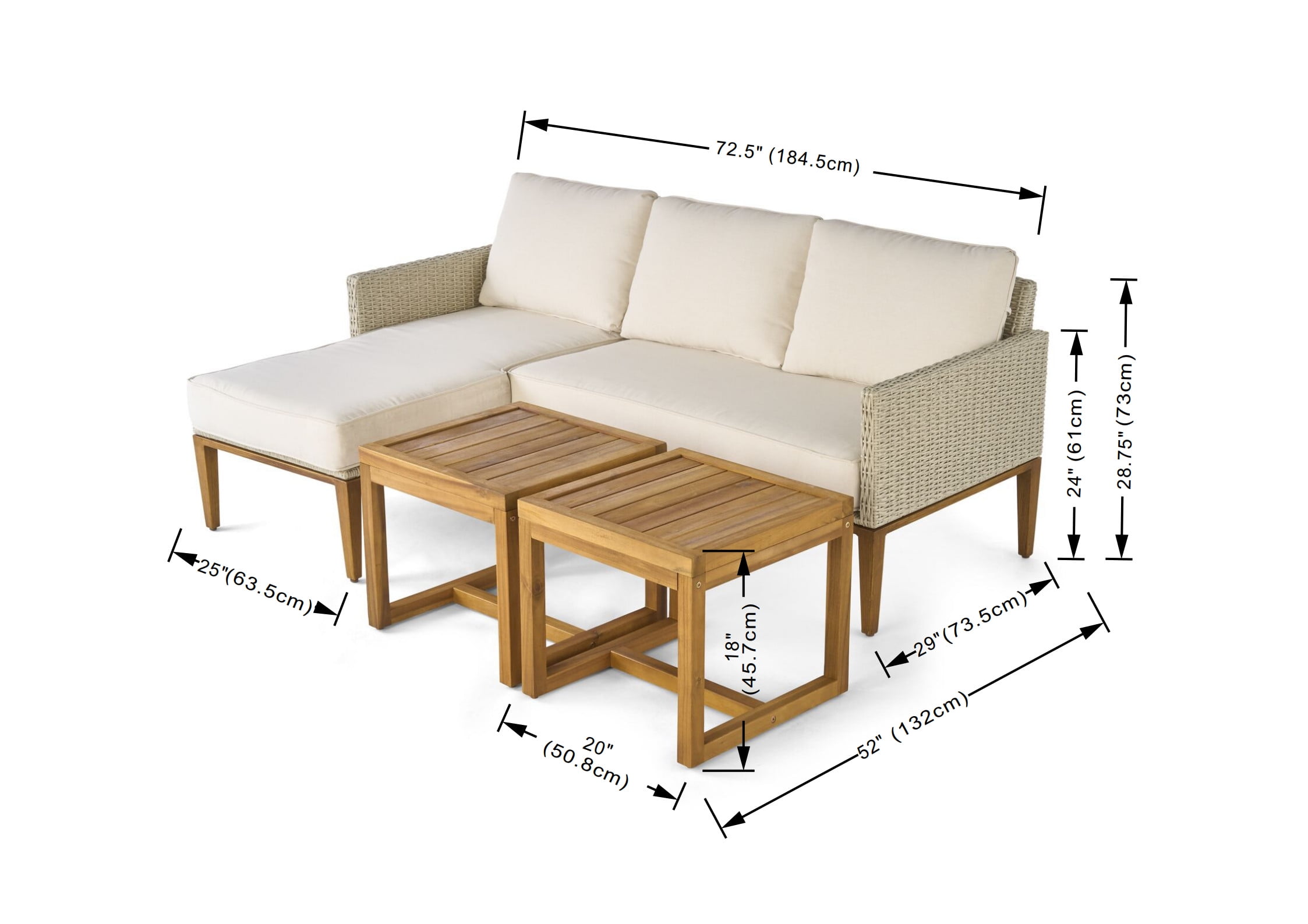 Better Homes Gardens Davenport Sofa Lounger with Two Acacia Wood Table with Cushions White Walmart
