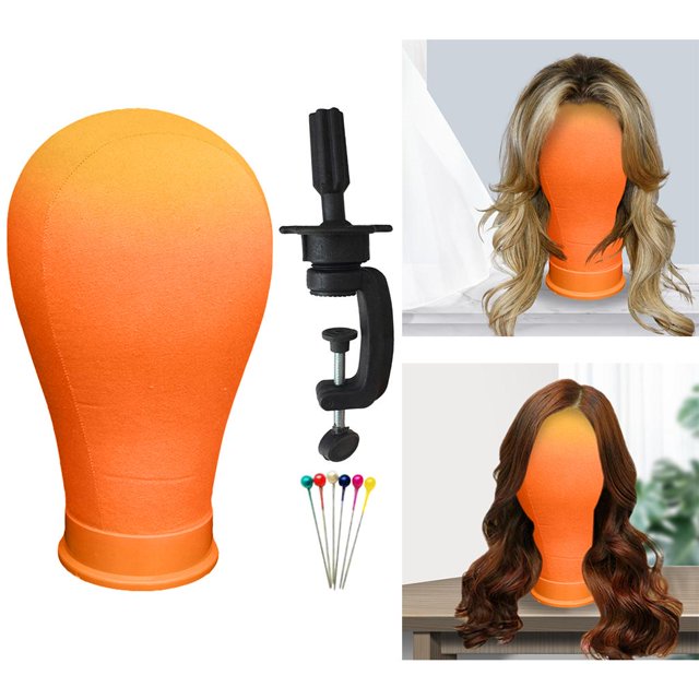 Cabeza de maniquí de cabeza de bloque de lona de 22 pulgadas, Cabeza de bloque de peluca de lona, Cabeza de estilo Cabeza de peluca colorida para hace naranja Baoblaze cabeza de maniquí