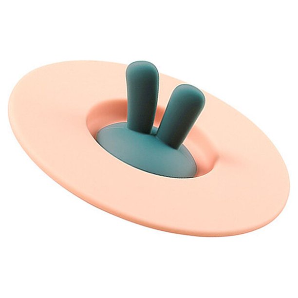 Wosthever Bonita forma de oreja de conejo adornada tapa de taza para beber de silicona con soporte para cuchara a prueba de polvo forma redonda Teteras Rosado