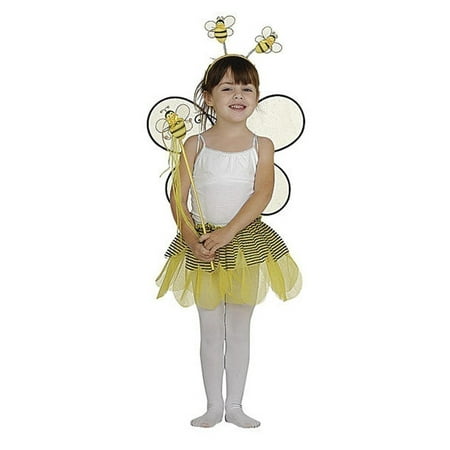Girls Yellow Tutu Wings Headband Wand Bumble Bee Halloween 4 Pcs Costume Set One Sz
