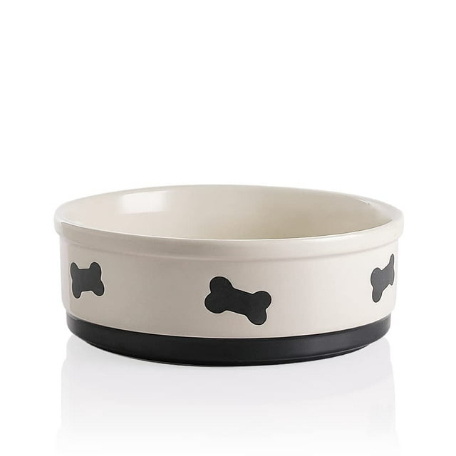 Cuenco de cerámica para perros con estampado de huesos Sweejar, 2 litros, para perros grandes, color beige