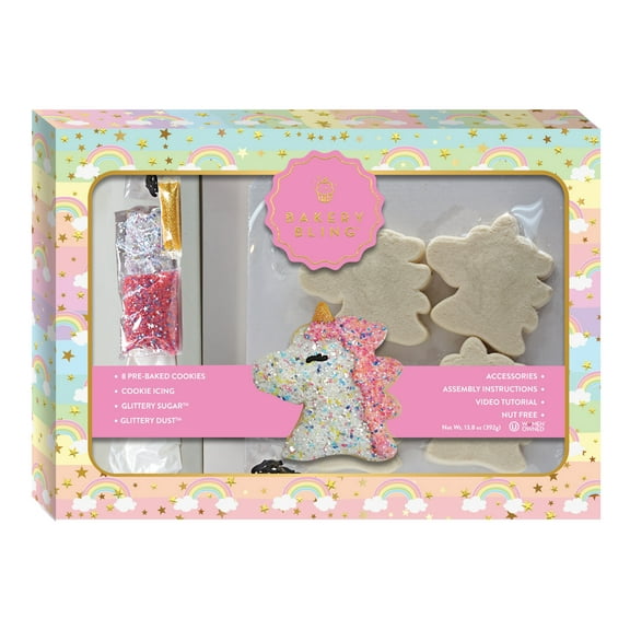 Unicorn Designer Cookie Decorating Kit by Bakery Bling | 8 Pre-Baked Vanilla Sugar Cookies with Royal Icing, Glittery Sugar™, and Edible Decorations | Fun DIY Activity for Kids, Parties, and Gifts