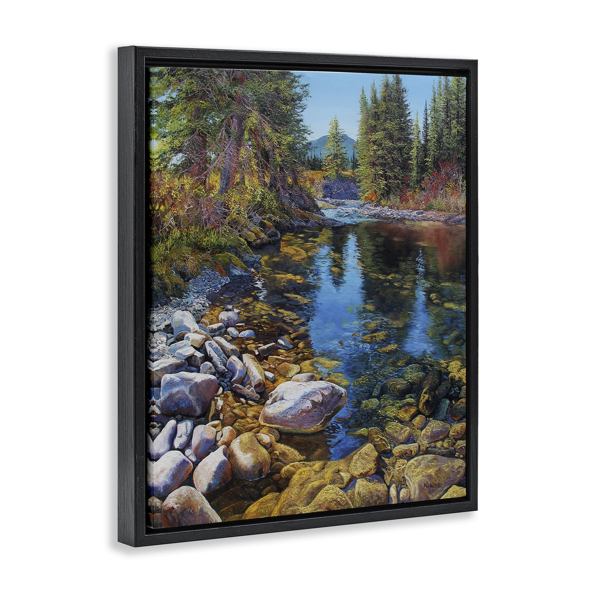 Stupell Industries Etherington Creek View Landscape & Nature Painting Black Floater Framed Canvas Art Print Wall Art, 17 x 21