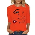 thumbnail image 1 of KIHOUT Liquidation Hauts, Chemises à Manches 3/4 pour Femmes Blouse à Imprimé Graphique Visage Col Rond Tunique Décontractée d'Automne Chandails à Enfiler, 1 of 4
