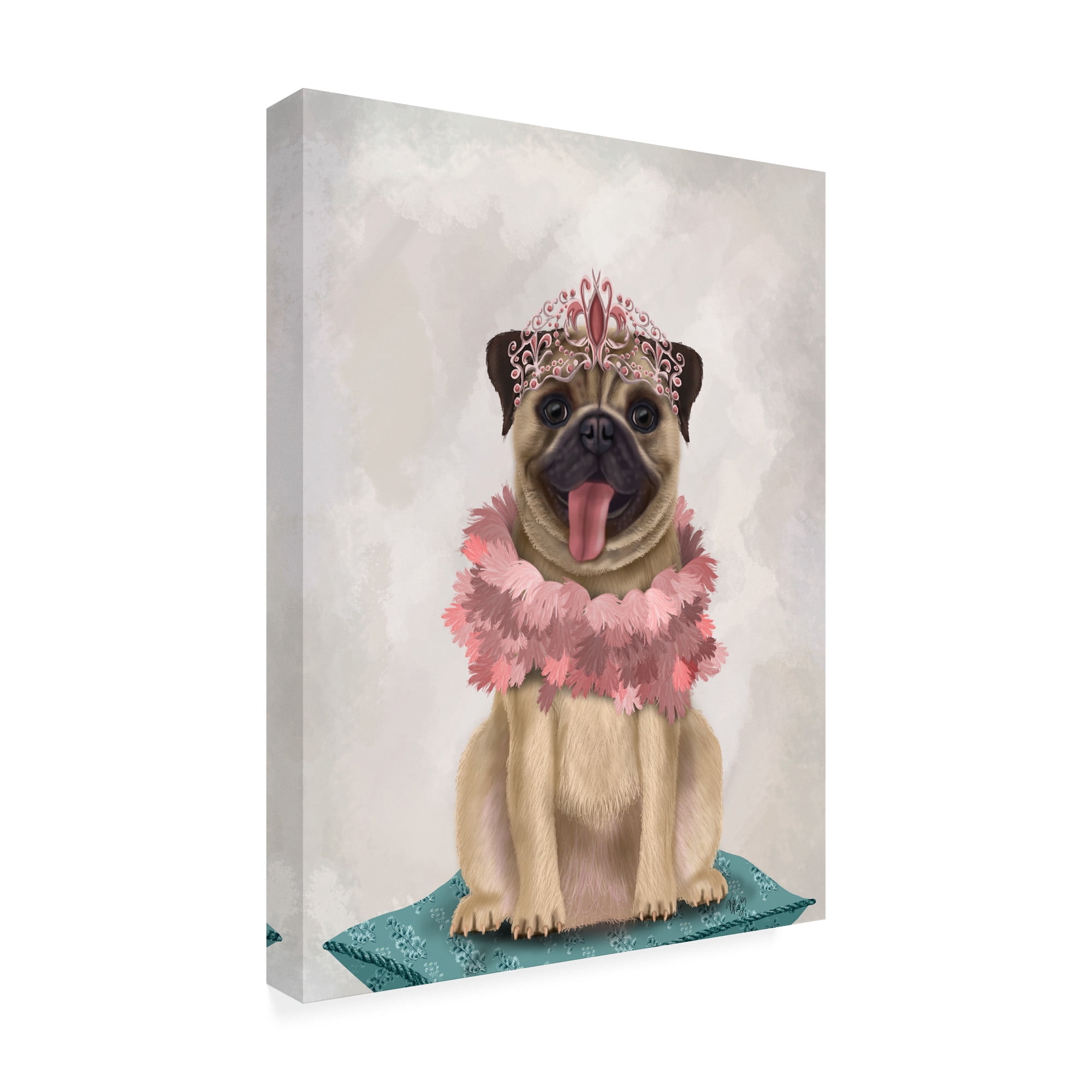 Trademark Fine Art 'Pug Princess On Cushion' Canvas Art by Fab Funky