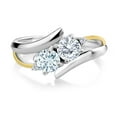 thumbnail image 3 of Gem Stone King 925 Silver and 10K Yellow Gold Sky Blue Aquamarine White Moissanite and Lab Grown Diamond Ring for Women (1.02 Cttw, Gemstone Birthstone, Size 6), 3 of 5