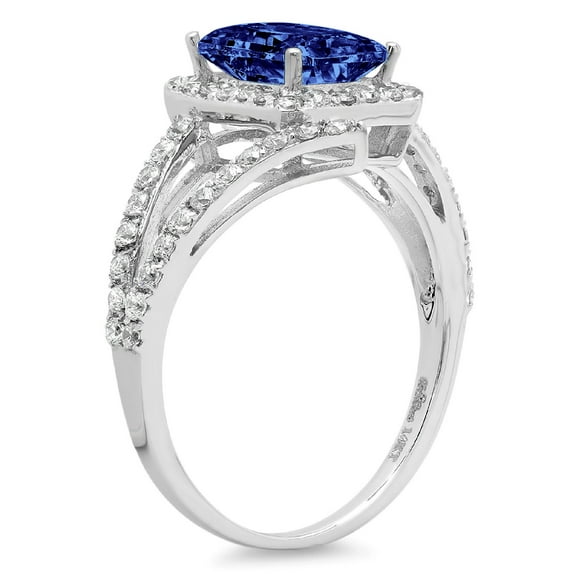 1.935 ct Emerald Cut Simulated Tanzanite Halo Engagement Ring for Women in 14K White Gold
