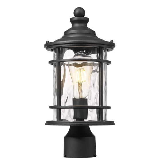 Emliviar 15 inch Modern Outdoor Lamp Post Light for Patio Garden, Water Ripple Glass, Black Finish, XE229P-WG BK